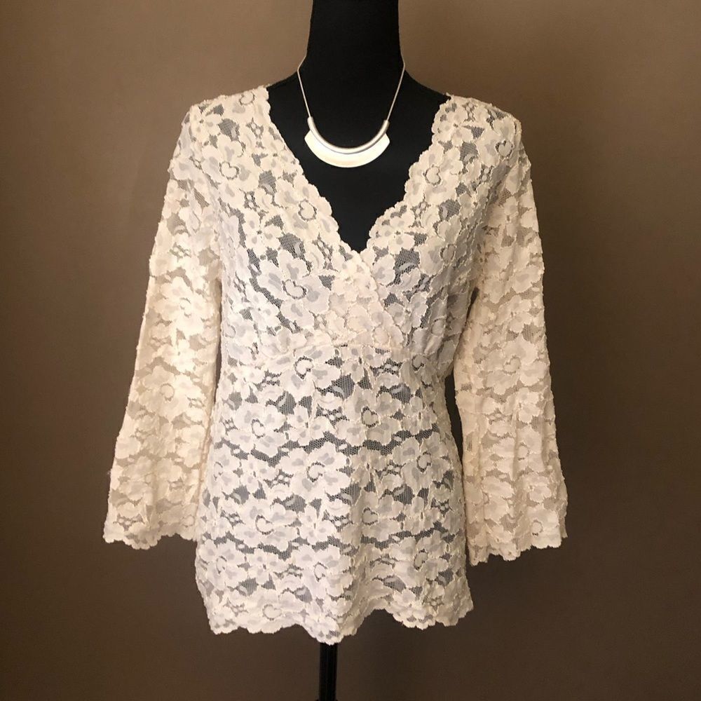 Bananaย Republic Lacy Blouse w/ 3/4 Bell Sleeves